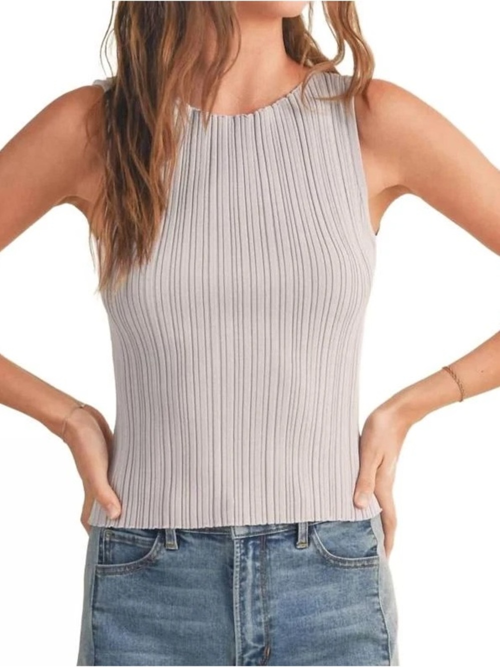 Sleeveless Ribbed Tank Top - Light Taupe